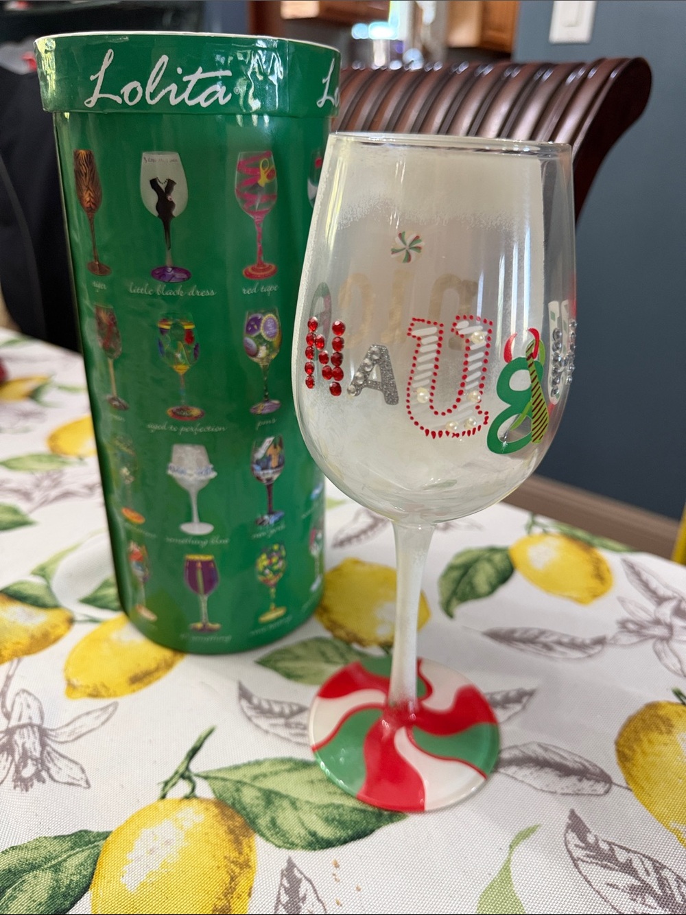 Lolita Red & Green Holiday Peppermint Stemmed Wine Glass